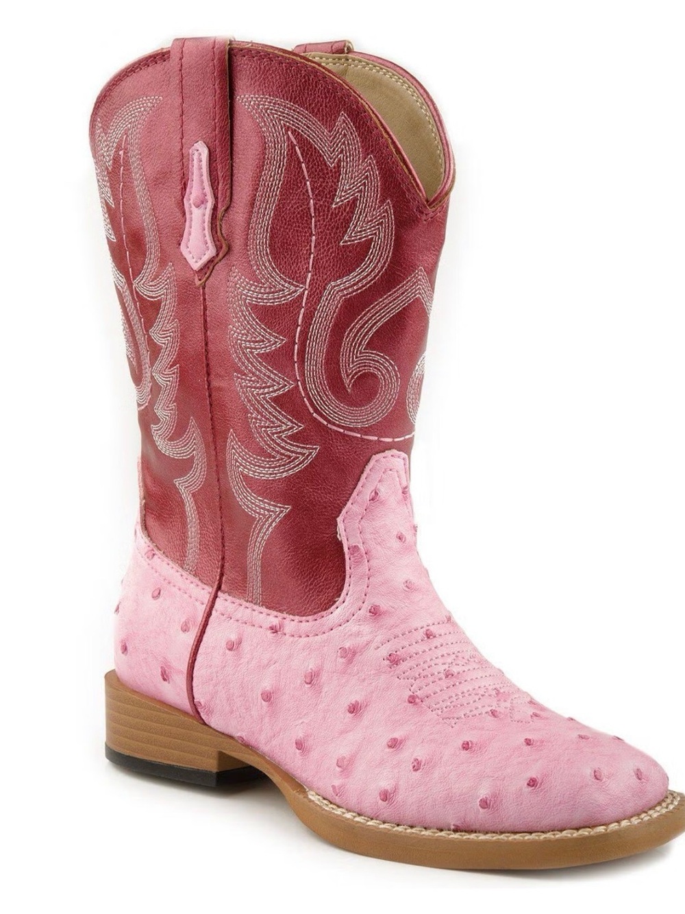 ROPER TODDLER PINK OSTRICH PRINT WITH DARK PINK SQUARE TOE COWBOY BOOTS